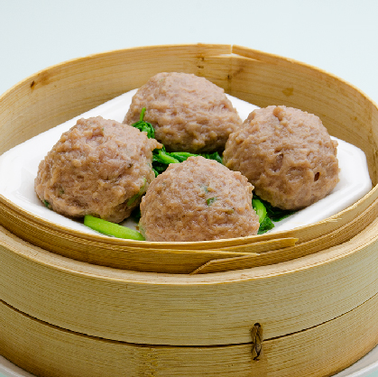 Steamed ground beef ball on watercress